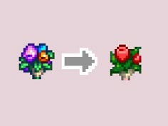 an image of pixel art with flowers on the left and right side, in different colors