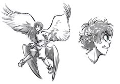 three different angles of an angel with wings