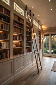 a ladder leaning up against a bookshelf in a room
