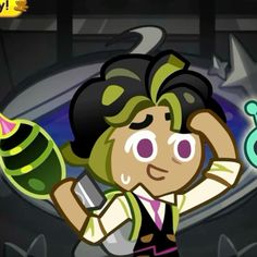 an animated character holding a green object in front of a sign that says,'i am