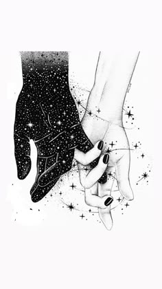 a drawing of two hands holding each other's hand with stars in the background
