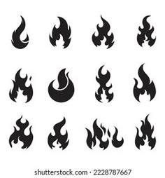 a set of fire flames icons in black on a white background, eps file available
