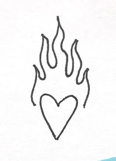a drawing of a heart with flames coming out of it