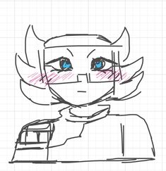a drawing of a girl with blue eyes and horns on her head, looking at the camera