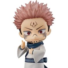 an action figure with red eyes and pink hair