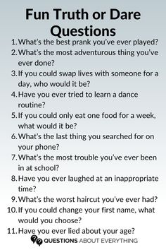 a poster with the words fun truth or dare questions on it, and an image of a