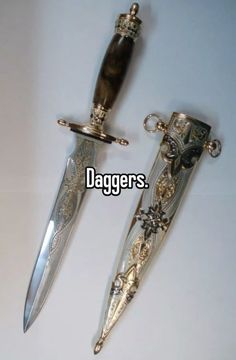 two different types of knifes on a white surface with the words daggerrs above them