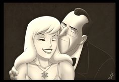 a drawing of a man and woman hugging each other