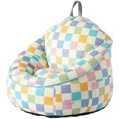 a multicolored checkered bean bag chair