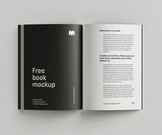 an open book with the title free book mockup written in black and white on it