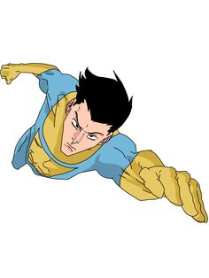 an image of a man flying through the air with his arms out and eyes closed