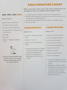 Earls Recipes, Earls Copycat Recipes, Caesar Salad Seasoning Mix, Earls Caesar Salad Dressing, Give To Caesar What Belongs To Caesar, Best Caesar Drink, Earls Bellevue Menu With Prices, Earls Restaurant Recipes, Classic Caesar Drink