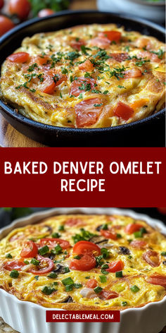 baked denver omelet recipe with tomatoes and parsley in the bottom right side