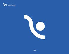 the swimming logo is white on a blue background, and it appears to be an abstract shape
