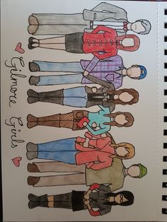 a drawing of some people standing together