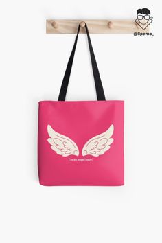 Pink Angel Wings Aesthetic, Angel Wing Backpack, Angel Tote Bag, Pink Angel Hoodie, Pink Angel Wing Necklace, Baby Angel, Angel Wings, Cotton Totes, Tote Bag Design