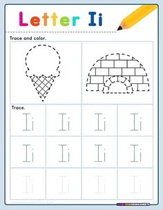 the letter i is for ice cream worksheet with handwriting and pictures to print