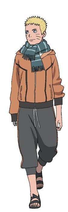 a drawing of a man walking down the street wearing an orange jacket and black pants