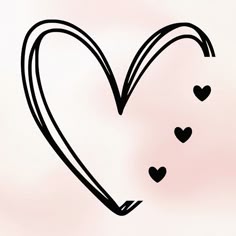 a black and white drawing of a heart with three smaller hearts in the shape of an arrow