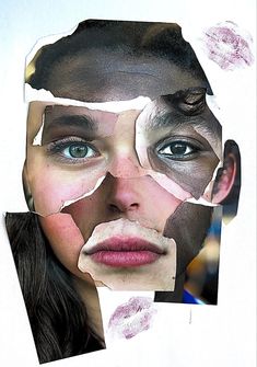 a woman's face is shown through torn paper