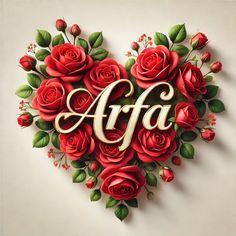 the word afa surrounded by red roses in a heart shape with leaves and flowers