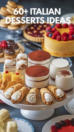 desserts are displayed on plates with the words, 60 + italian desserts ideas