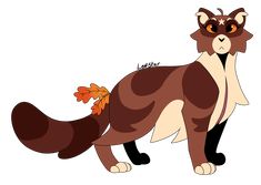 a brown and white cat with leaves on its tail