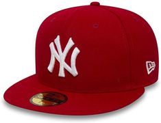 Red Fitted Caps, Ny Cap Red, Sideways Cap, Red Baseball Cap, Casual Red Fitted Hat, Red Hat, Red Fitted Cap, Red Fitted Cap For Streetwear, Red Fitted Snapback Hat
