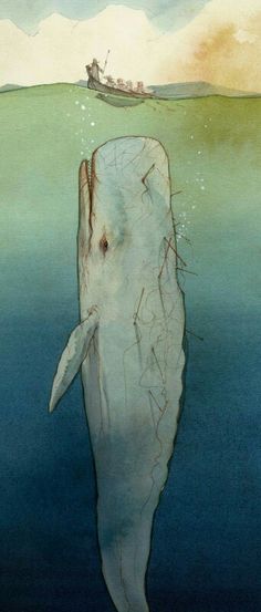 a drawing of a whale in the water