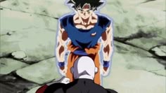 an anime character sitting on top of another character