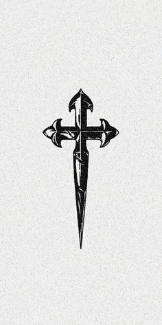 the cross is drawn in black and white with an arrow at the center on top