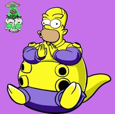 the simpsons character sitting on top of a stuffed animal in front of a purple background