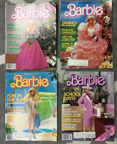 three barbie magazine covers on the floor