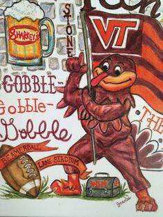 a drawing of a cartoon bear holding a flag