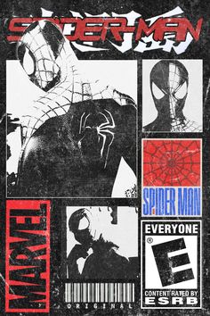 an advertisement for the spider - man movie is shown in black and white, with red accents