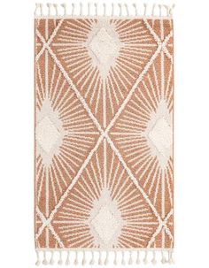 an orange and white rug with fringes