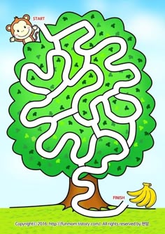 a maze game with monkey and banana on the tree