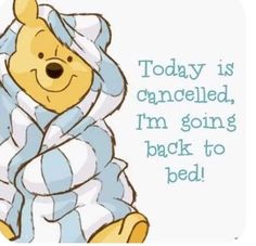 a teddy bear wrapped in a blanket with the words today is called, i'm going back to bed