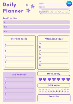 the daily planner is shown in purple
