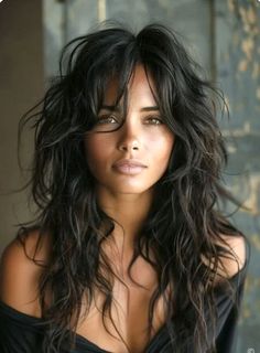 Long Shag Haircut Dark Hair, Long Rocker Hair, Long Shag For Wavy Hair, Black Long Shag Hair, Rockstar Haircuts Women Long, Long Shag For Curly Hair, Long Black Shaggy Hair, Brunette Rocker Hair, Vanessa Hudgens Hair 2024