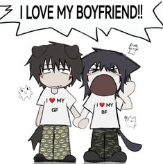 two anime characters are standing next to each other