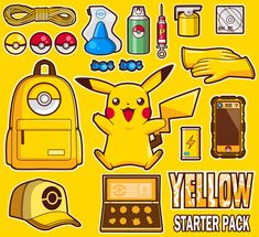 the pokemon sticker pack includes various items including a backpack, cell phone and other things
