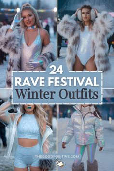 24 Women's Fashionable Winter Rave Outfits For Festivals Aspen Rave Outfit, Rave Outfit Winter Festival Wear, Winter Rave Wear, What To Wear To A Winter Rave, Outdoor Winter Rave Outfit, What To Wear To A Rave When Its Cold, Winter Festival Outfit Cold, Dreamstate Rave Outfit, Winter Rave Outfit