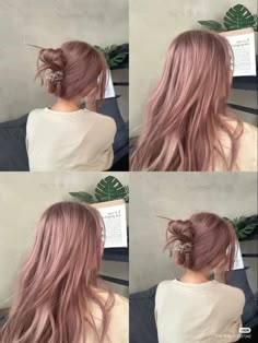 Dusty Pink Hair Color, Mushroom Pink Hair, Ash Pink Hair Color, Milk Tea Hair Color Pink, Milk Tea Pink Hair Color, Ash Pink Hair, Pink Korean Hair Color, Korean Pink Brown Hair, Muted Pink Hair Dye