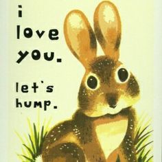 a card with an image of a rabbit on it's face and the words i love you, let's hump