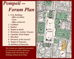 the map for pompeii - forum plan is shown in red and white