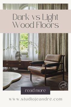 a living room with dark wood floors and curtains on the window sill is featured in this article