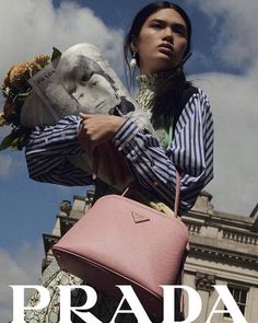 Prada Photography, Pink Prada Handbag Outdoors, Prada Ads, Prada Advertisement, Prada Ad Campaign, Prada Advertising, Prada Campaign, Prada Print Ad, Prada Flower Campaign