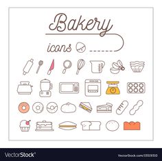 bakery icons set in line art style