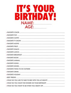 it's your birthday name age card with red lettering on the front and back
